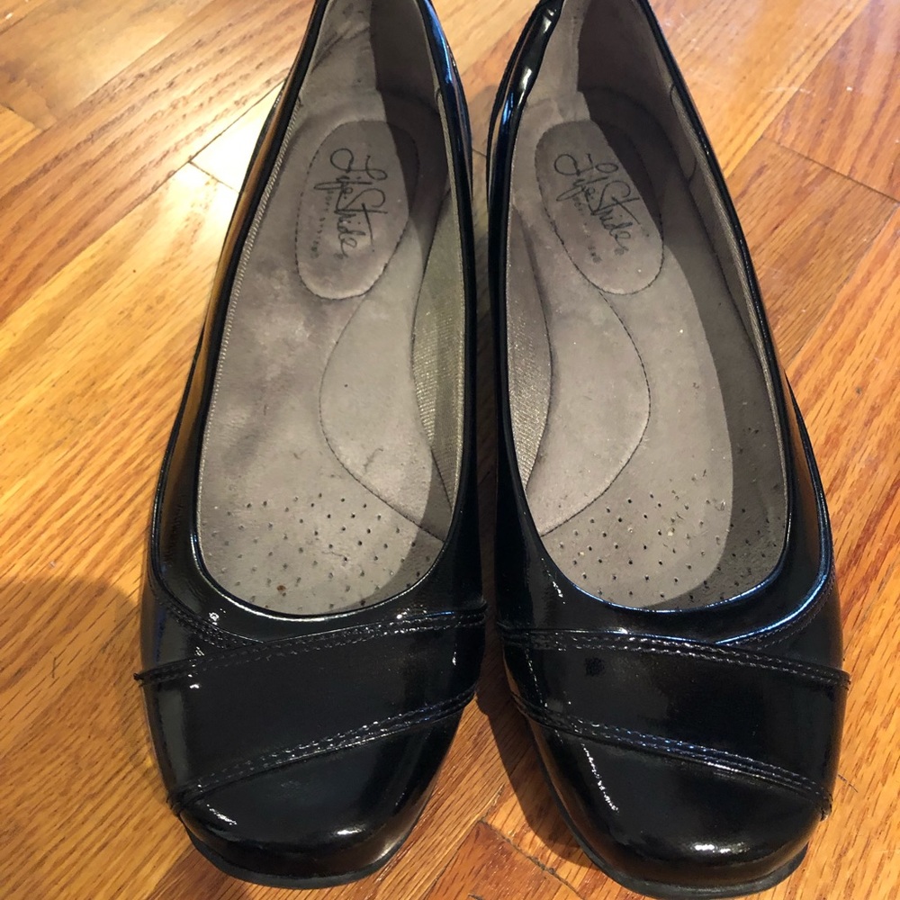 Life Stride patent leather flat.